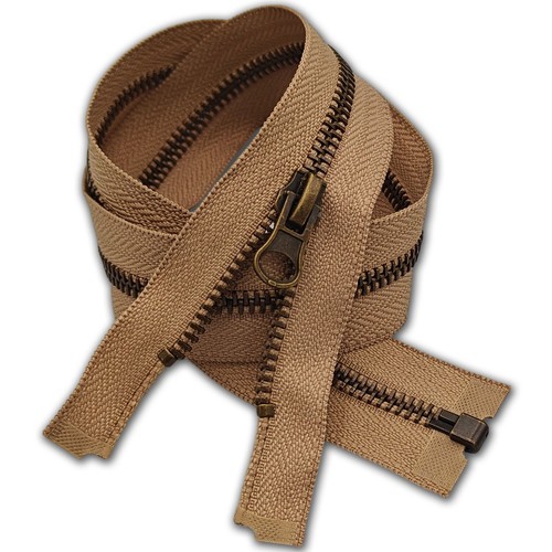 Beige metal zip open - open, size