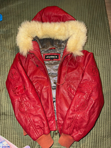 Avirex red leather - red, bomber