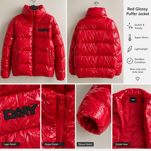 Dkny red glossy quilted puffer - dkny,
