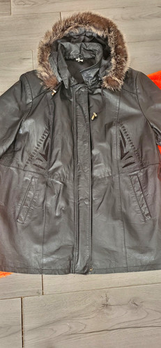 Women black leather hooded - black,