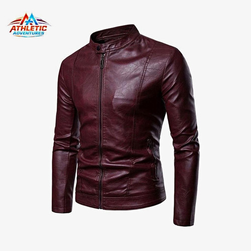 Men burgundy leather biker - leather,