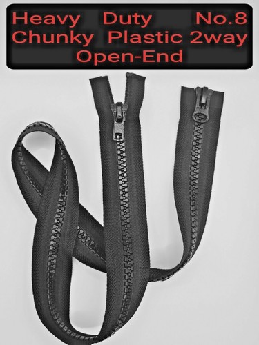 Black chunky plastic zips - plastic,